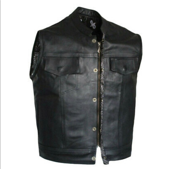 Paisley Mens Motorcycle Leather Club Vest Solid Concealed Carry Pockets - Picture 4 of 8